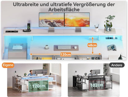 Gaming Tisch 7 Schubladen RGB LED Eckschreibtisch L-Form 2 Steckdosen