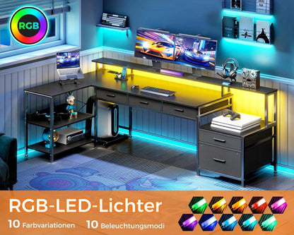 Schreibtisch L Form Gaming Tisch 195x100cm mit Monitorständer LED