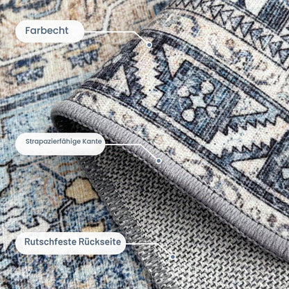 Vintage Teppich Wohnzimmer 160x230cm Blumenblau Rechteckig
