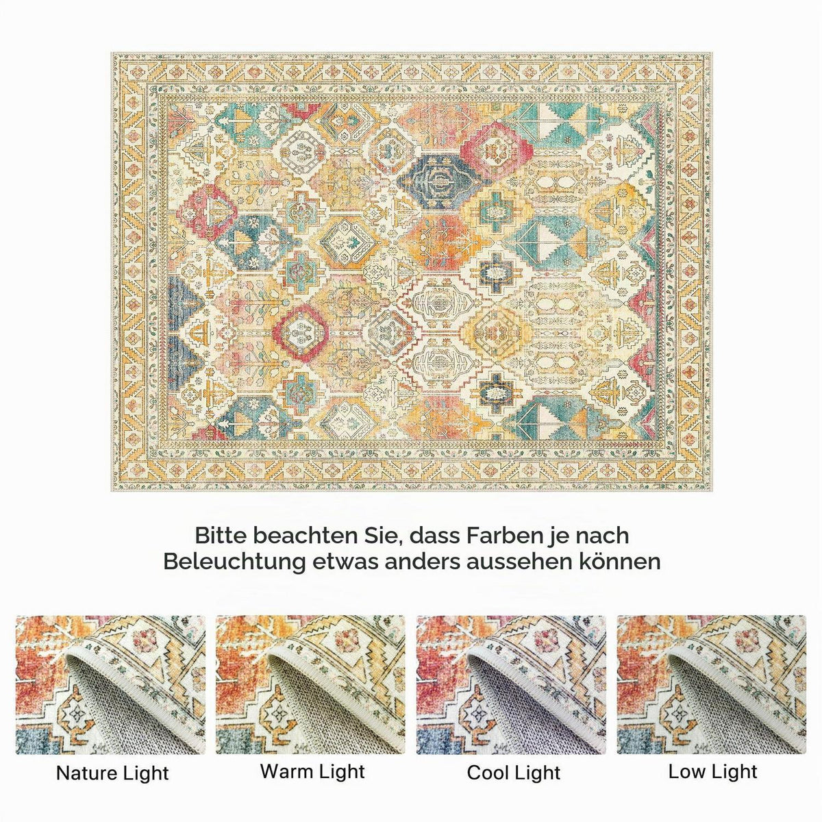 Vintage Teppich Wohnzimmer 150x210cm Gelb Mehrfarbig Rechteckig