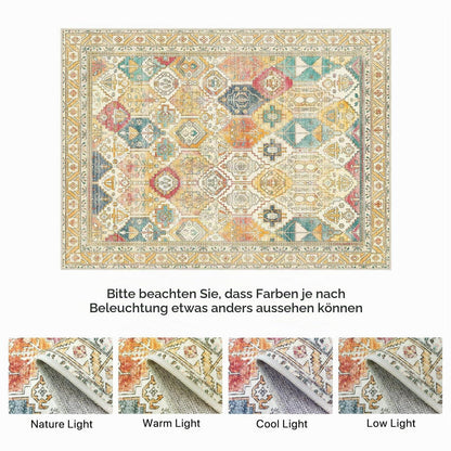 Vintage Teppich Wohnzimmer 150x210cm Gelb Mehrfarbig Rechteckig