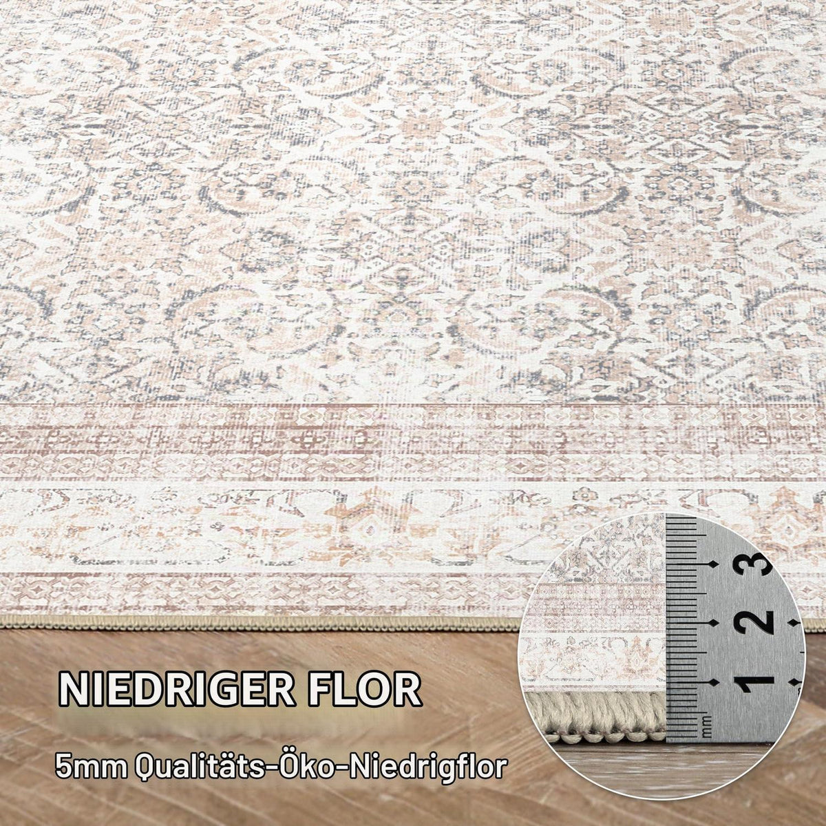 Vintage Teppich Wohnzimmer 200x290cm Hellbeige Rechteckig