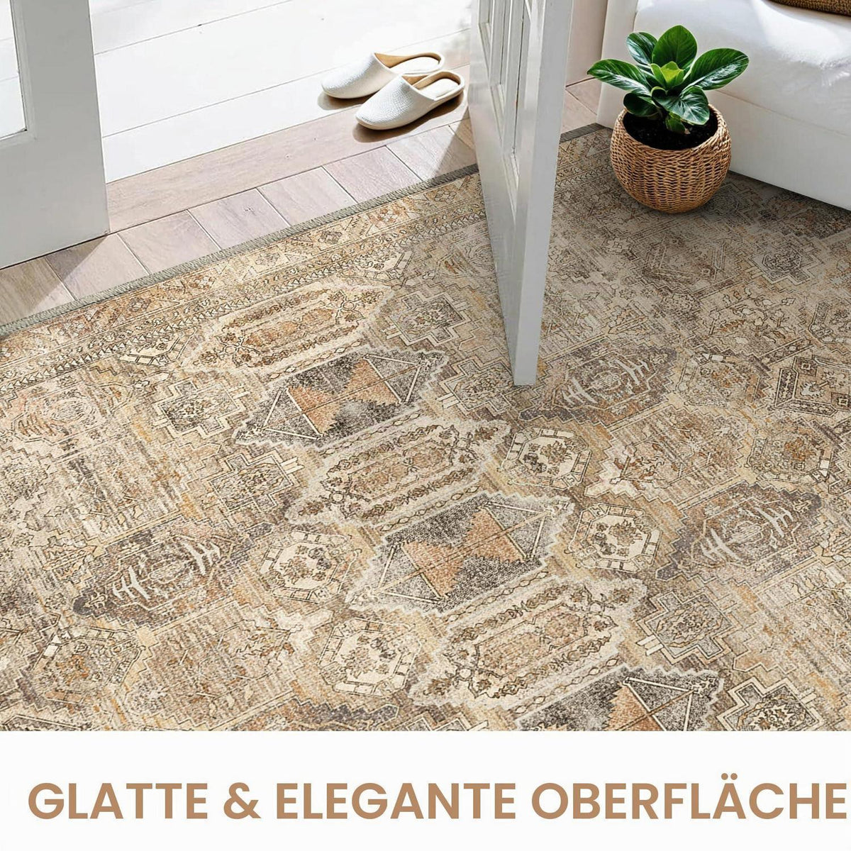 Vintage Teppich Wohnzimmer 200x290cm Hellbraun Rechteckig