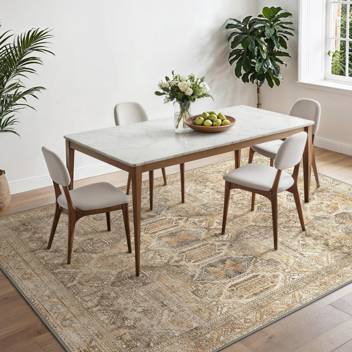 Vintage Teppich Wohnzimmer 200x290cm Hellbraun Rechteckig