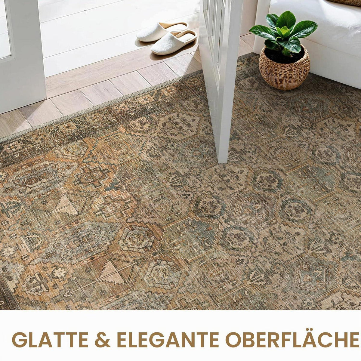 Vintage Teppich Wohnzimmer 150x210cm Dunkelbraun Rechteckig