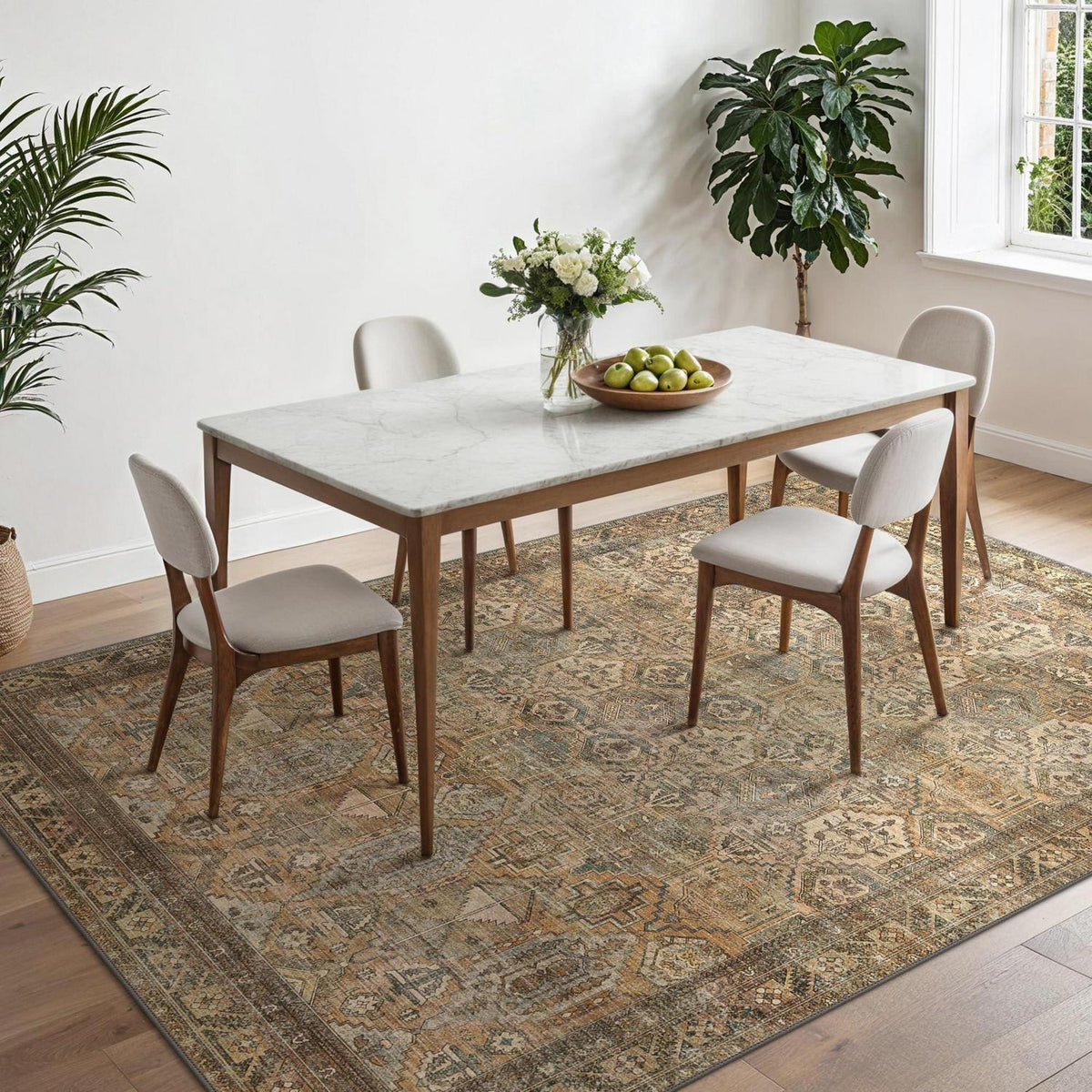 Vintage Teppich Wohnzimmer 150x210cm Dunkelbraun Rechteckig
