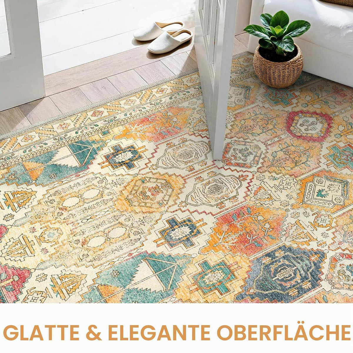 Vintage Teppich Wohnzimmer Gelb Orange 200x290cm