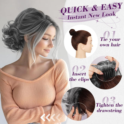 Lockige Graue Ponytail Extensions 25cm Clip in Pferdeschwanz Haarteil