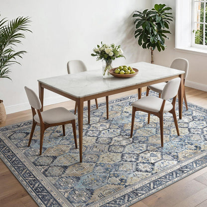 Vintage Teppich Wohnzimmer 200x290cm Blumenblau Rechteckig