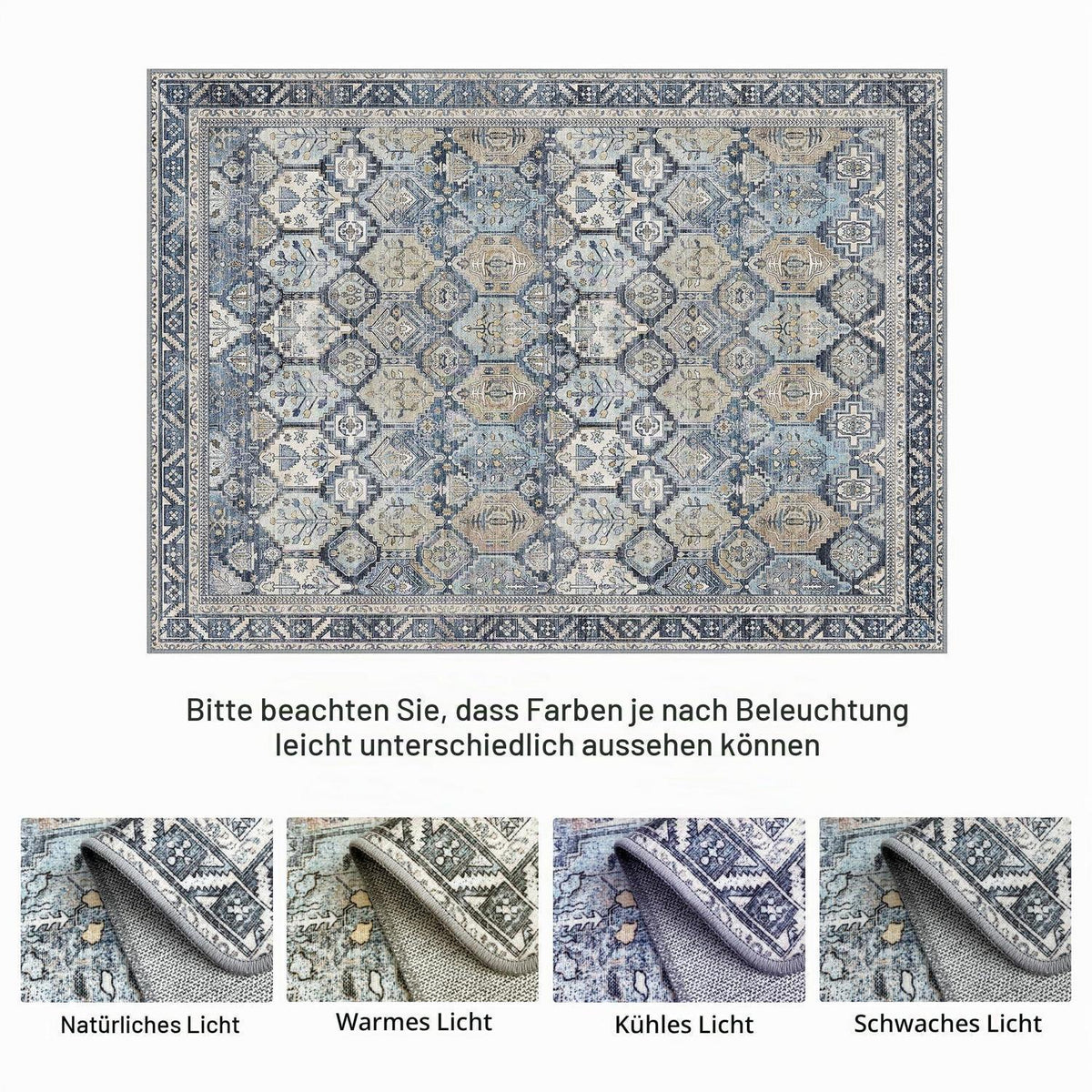 Vintage Teppich Wohnzimmer 200x290cm Blumenblau Rechteckig