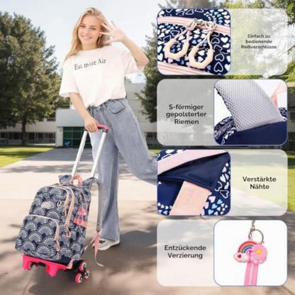 Kinder Rucksack mit Rollen – Dunkelblau, 16 Zoll Schulrucksack