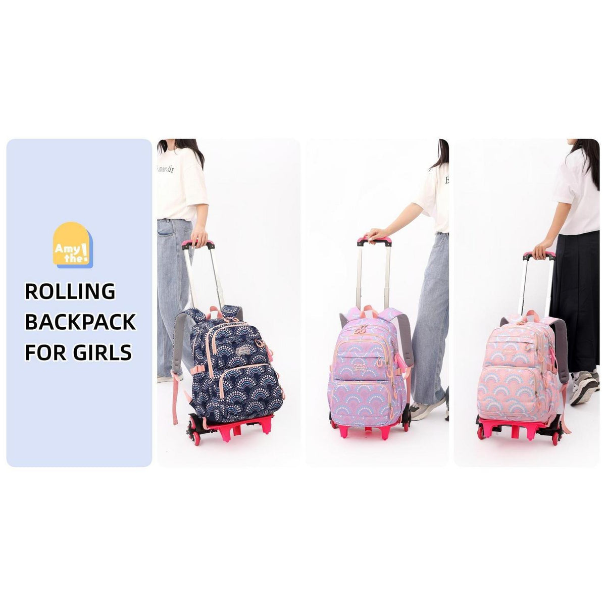 Kinderrucksack mit Rollen Lila – Schulrucksack Trolley für Mädchen