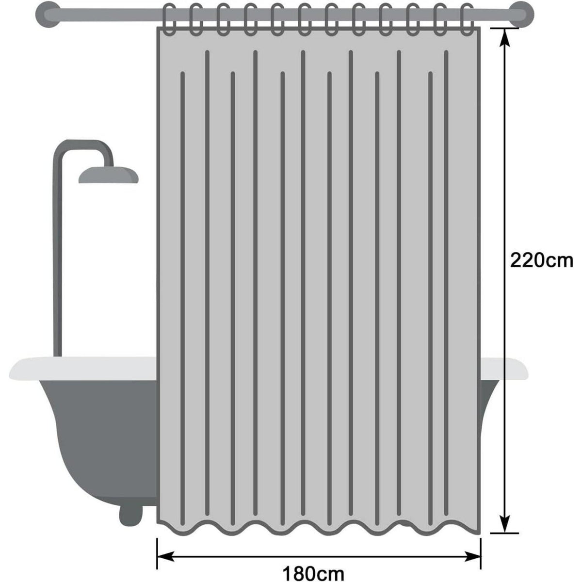Duschvorhang Grau 180x220 cm | Wasserdicht & Anti-Schimmel