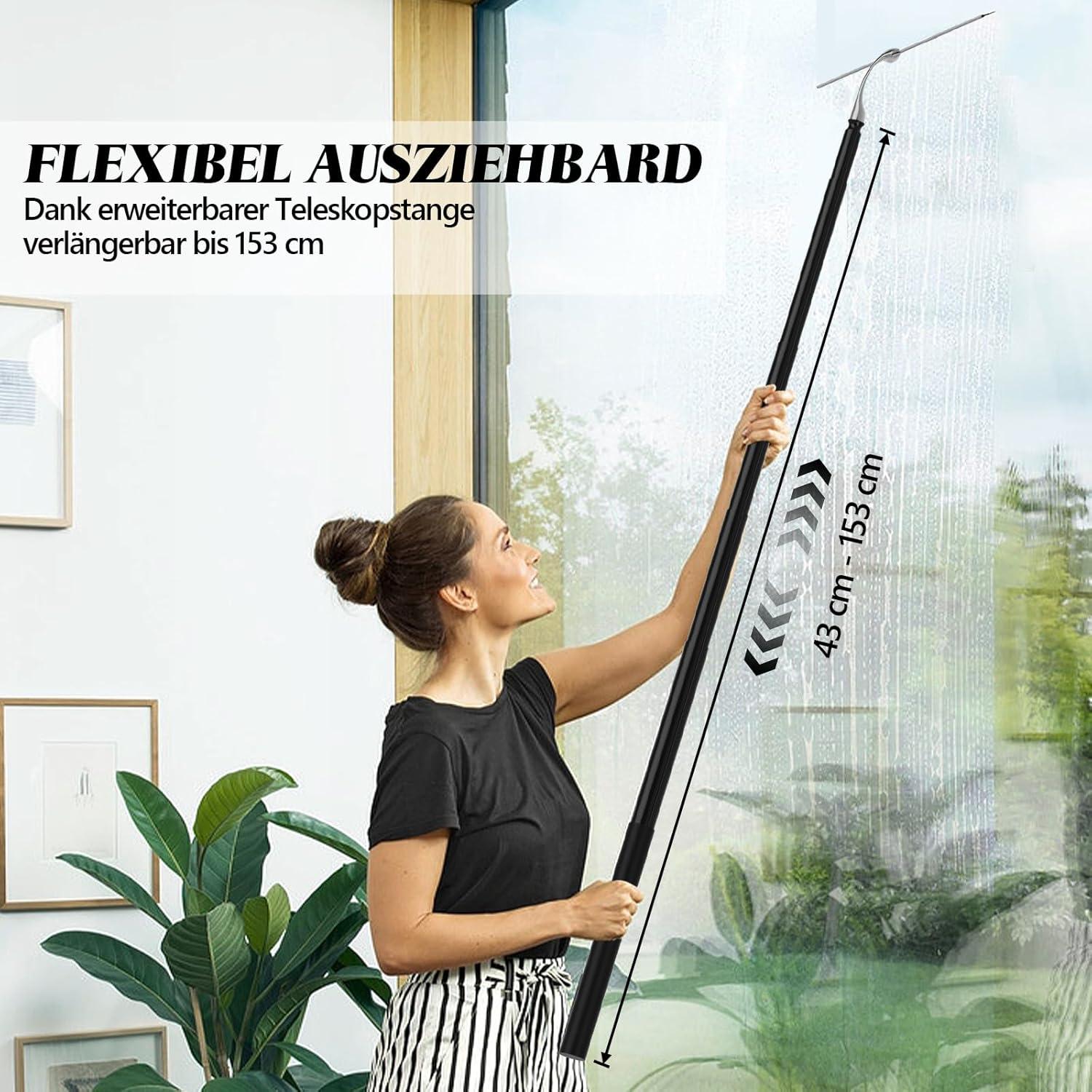 Ausziehbarer Duschabzieher Schwarz Teleskopstange 43-153cm