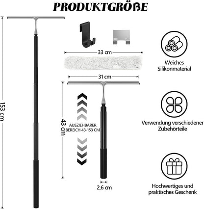Ausziehbarer Duschabzieher Teleskopstange Schwarz 43-153cm - Duschwischer Duschkabinenabzieher Fensterputzer