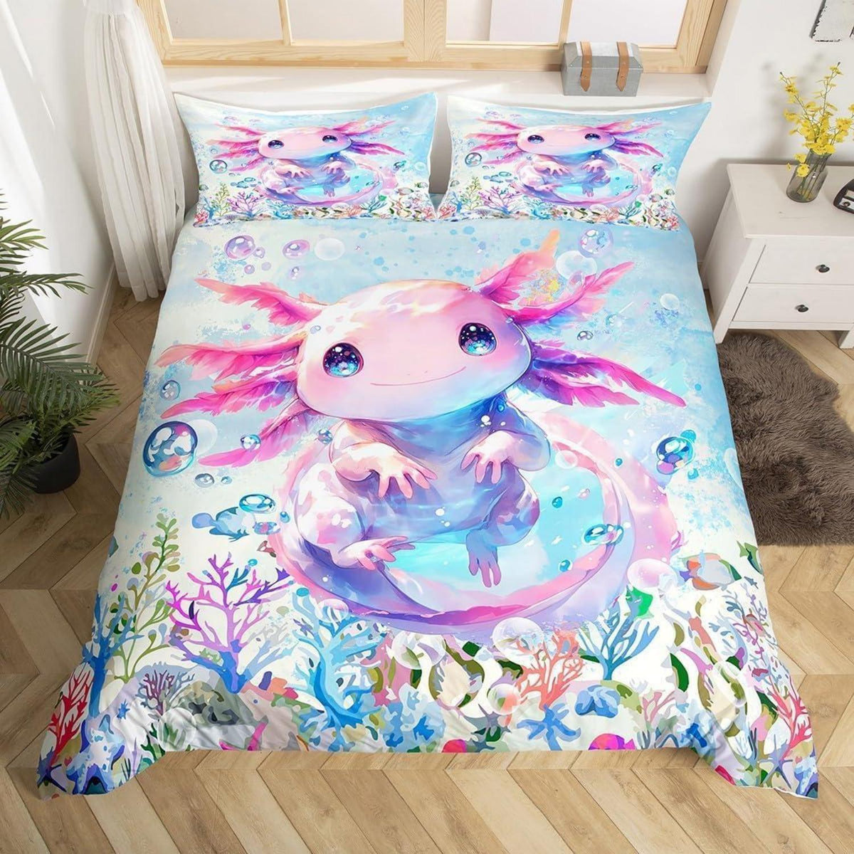 Kawaii Axolotl Bettwäsche Set Kinderzimmer 220x240 cm