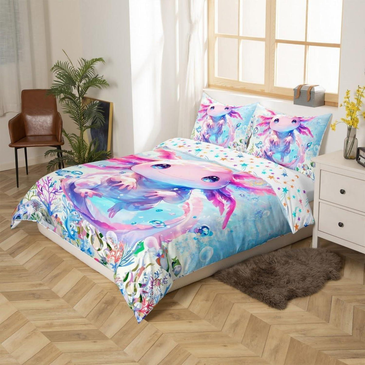 Kawaii Axolotl Bettwäsche Set Kinderzimmer 220x240 cm