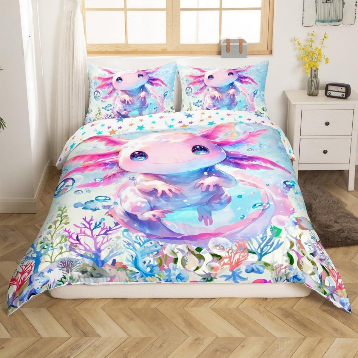 Kawaii Axolotl Bettwäsche Set Kinderzimmer 220x240 cm