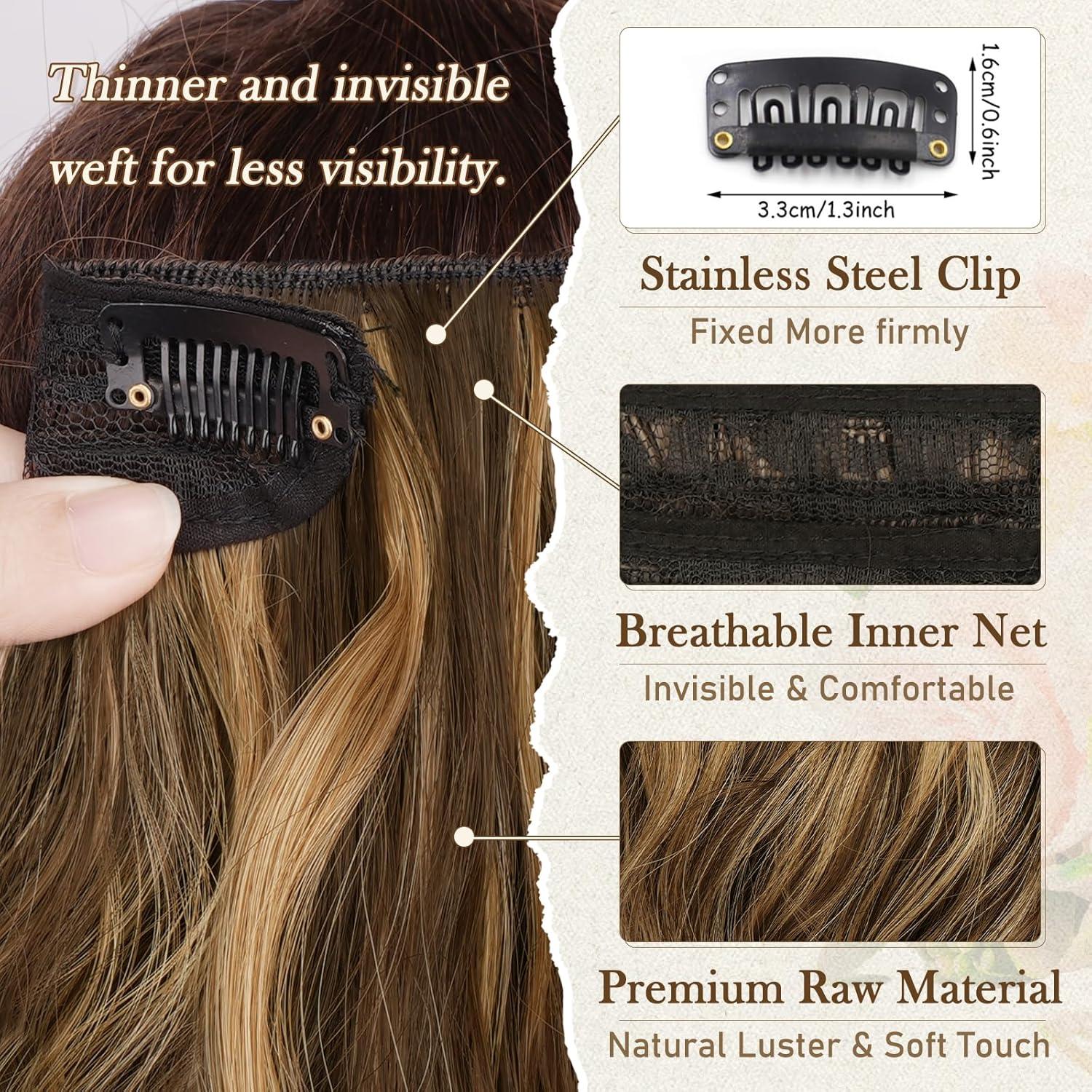 Clip in Extensions 30cm Wellige Haarverlängerung 6PCs Braun mit Honig
