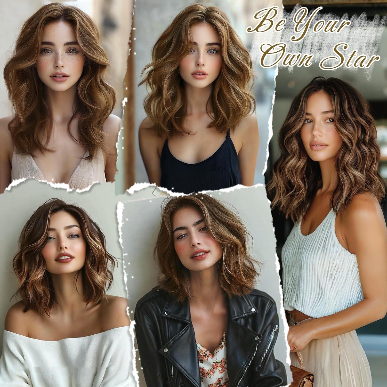 Kurze Wellige Clip-in Haarverlängerung 30cm Braun Honig Blond