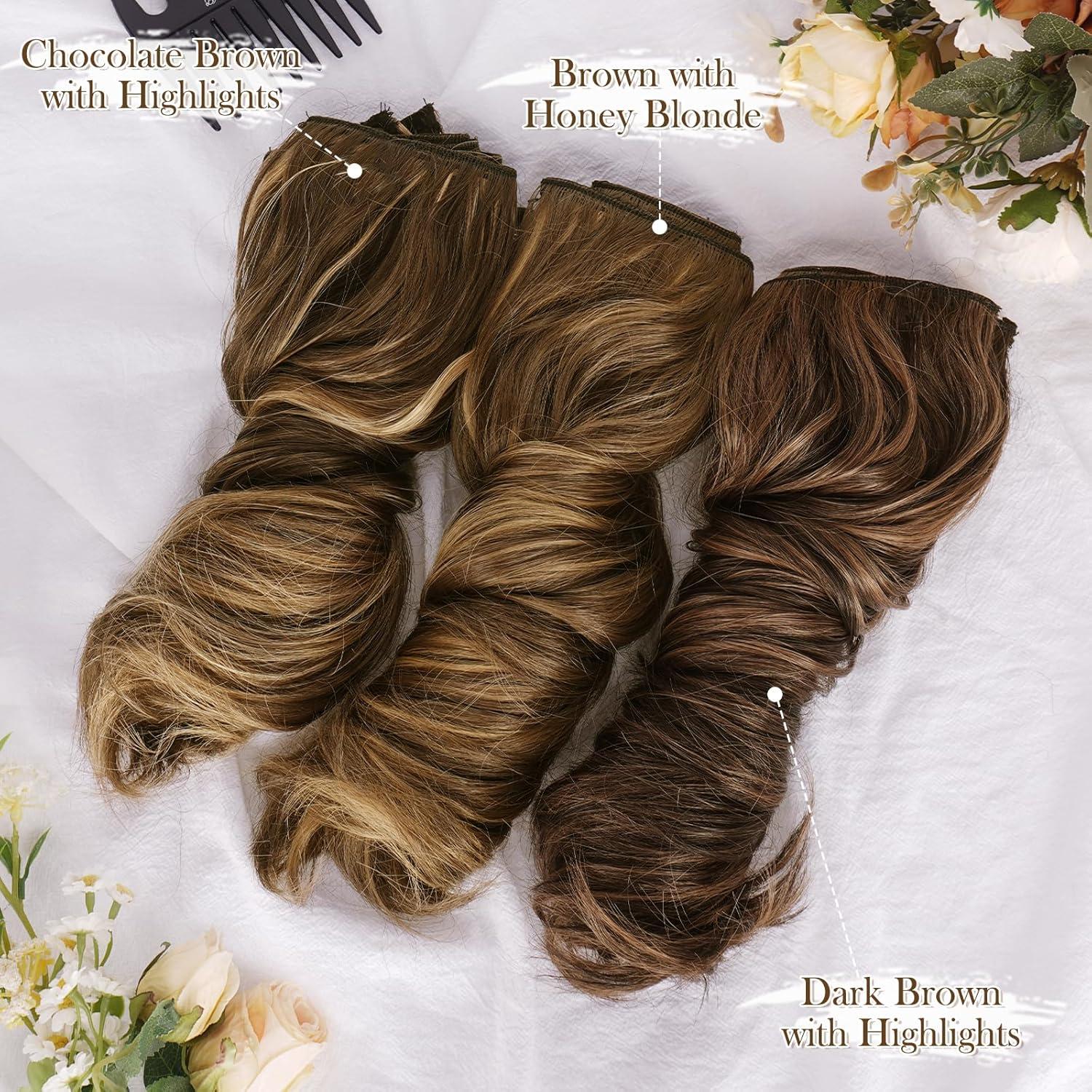Clip in Extensions 30cm Wellig Braun Honig 6PCs Natürliches Haarteil