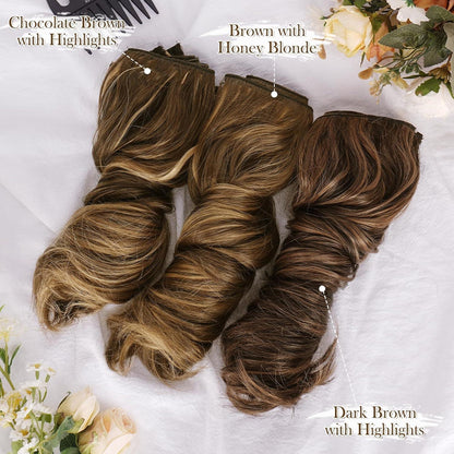 Clip in Extensions 30cm Wellig Braun Honig 6PCs Natürliches Haarteil