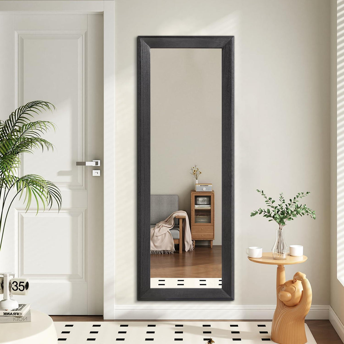 Großer Wandspiegel Holzrahmen Schwarz 110x35 cm