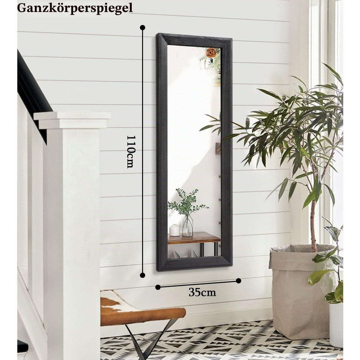 Großer Wandspiegel Holzrahmen Schwarz 110x35 cm