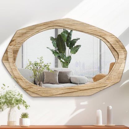 Großer Wandspiegel mit Holzrahmen, 70x45 cm, unregelmäßig, rustikal
