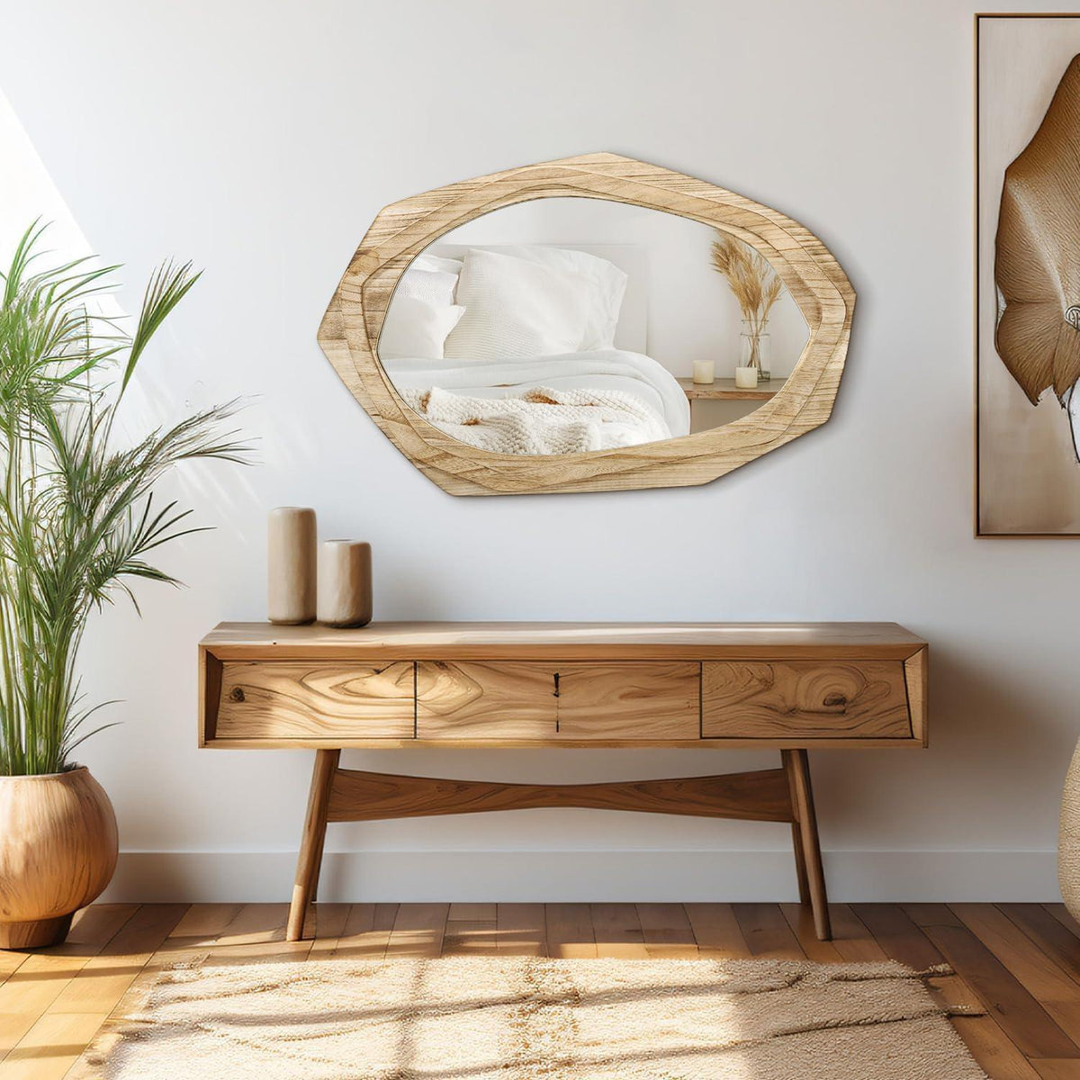 Großer Wandspiegel mit Holzrahmen, 70x45 cm, unregelmäßig, rustikal
