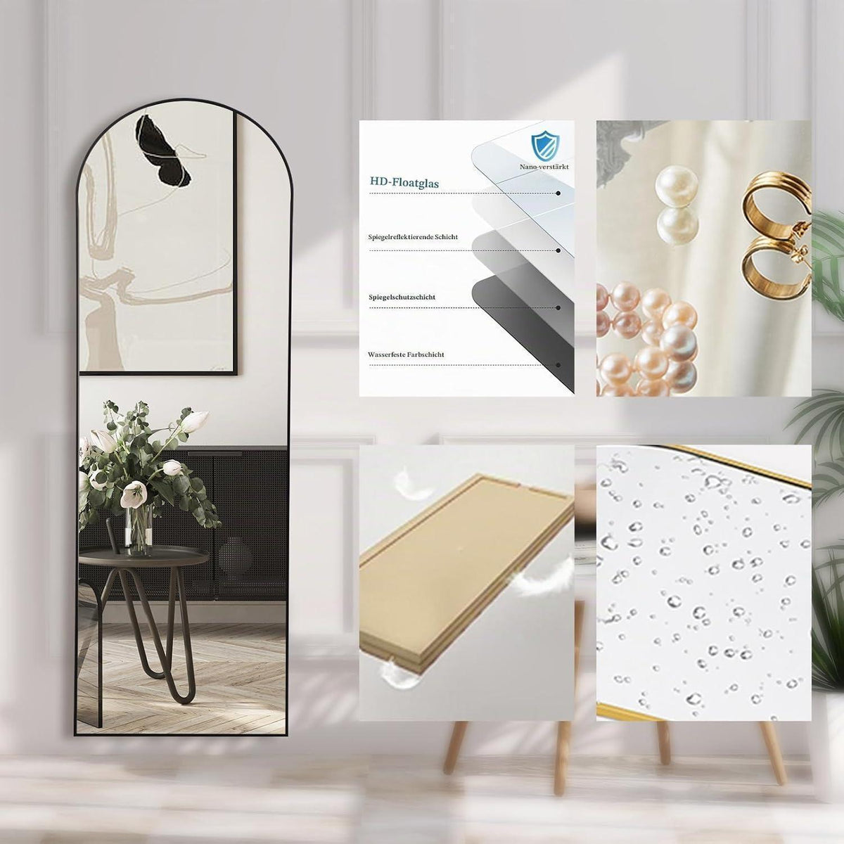 Gewölbter Ganzkörperspiegel 165x60cm – Stehspiegel für Schlafzimmer & Wohnzimmer