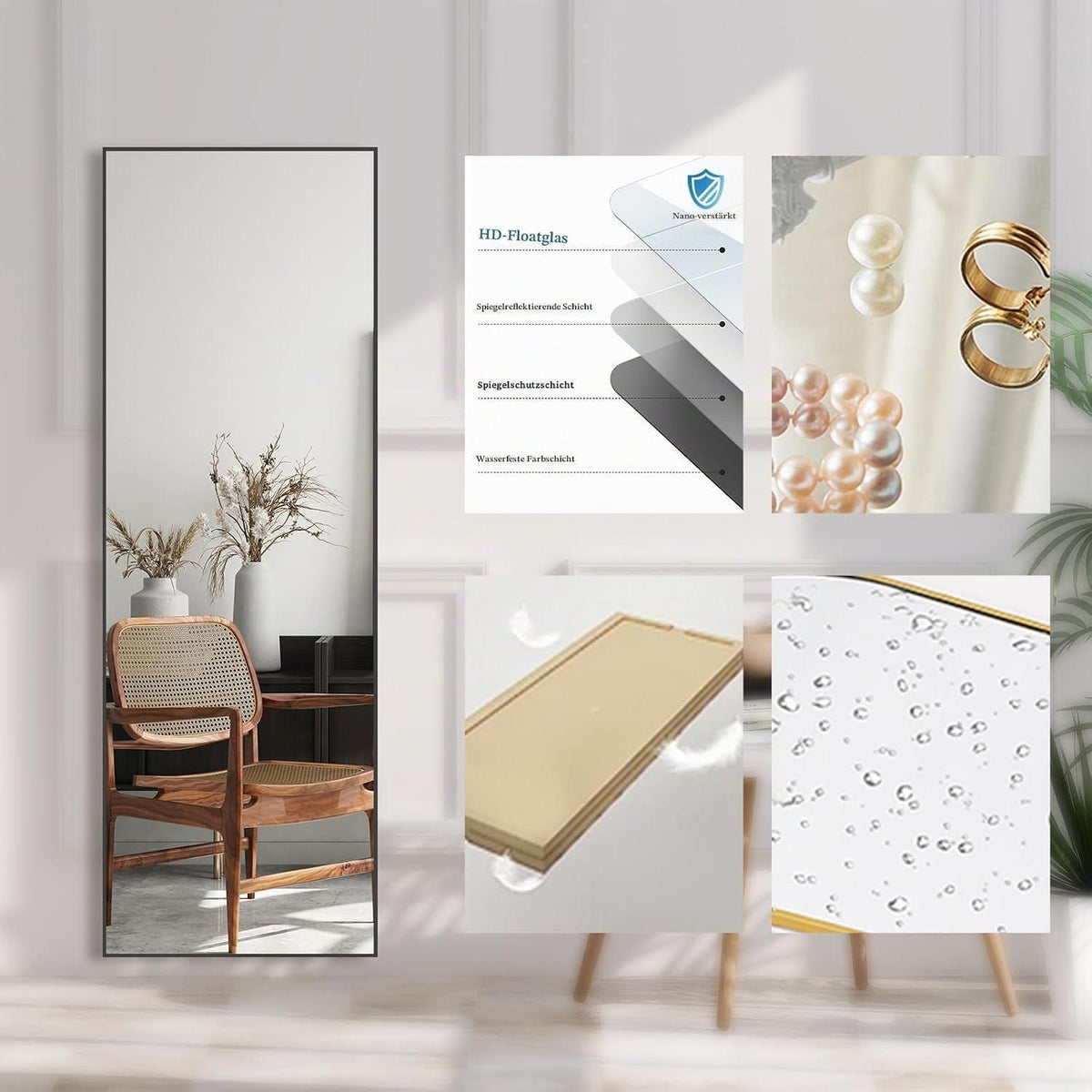 Ganzkörperspiegel 165x60cm – Stehspiegel für Schlafzimmer & Wohnzimmer