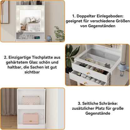 Schminktisch LED Beleuchtung Spiegel Steckdose 2 Schubladen Helligkeit