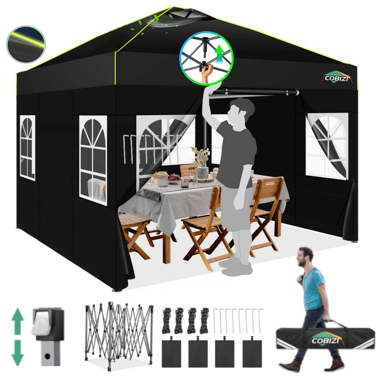 3x3m Faltpavillon mit Seitenwänden – Wasserdicht & Stabil