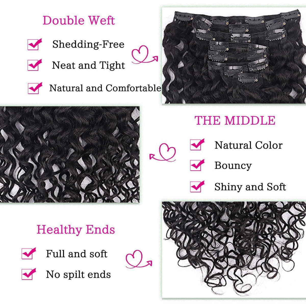 Kinky Curly Clip-in Haarverlängerung Echthaar 50cm Schwarz
