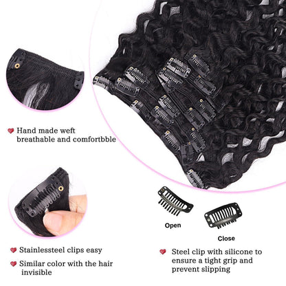 Kinky Curly Clip-in Haarverlängerung Echthaar 50cm Schwarz