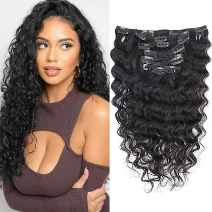 Deep Curly Echthaar Clip-Ins 50cm – Natürliches Schwarz