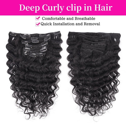 Deep Curly Echthaar Clip-Ins 50cm – Natürliches Schwarz