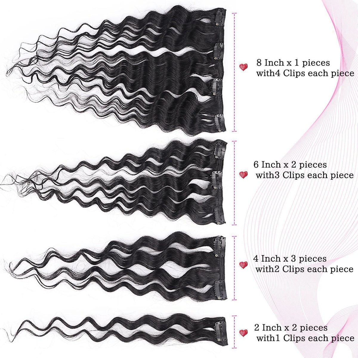 Deep Curly Echthaar Clip-Ins 50cm – Natürliches Schwarz