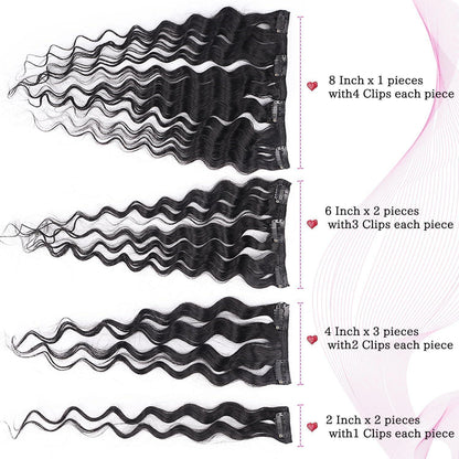 Deep Curly Echthaar Clip-Ins 50cm – Natürliches Schwarz