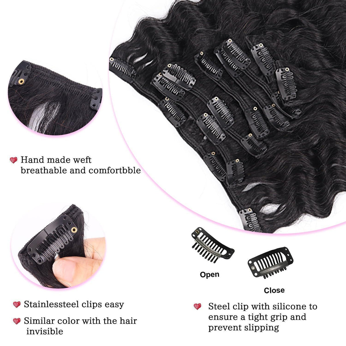 Deep Curly Echthaar Clip-Ins 50cm – Natürliches Schwarz