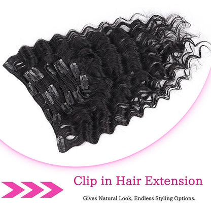 Deep Curly Echthaar Clip-Ins 50cm – Natürliches Schwarz
