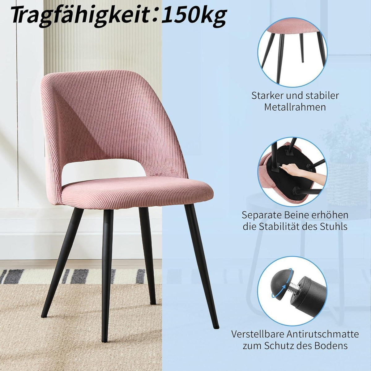 Esszimmerstühle 6er Set, Samt, Rosa – Modern & Komfortabel