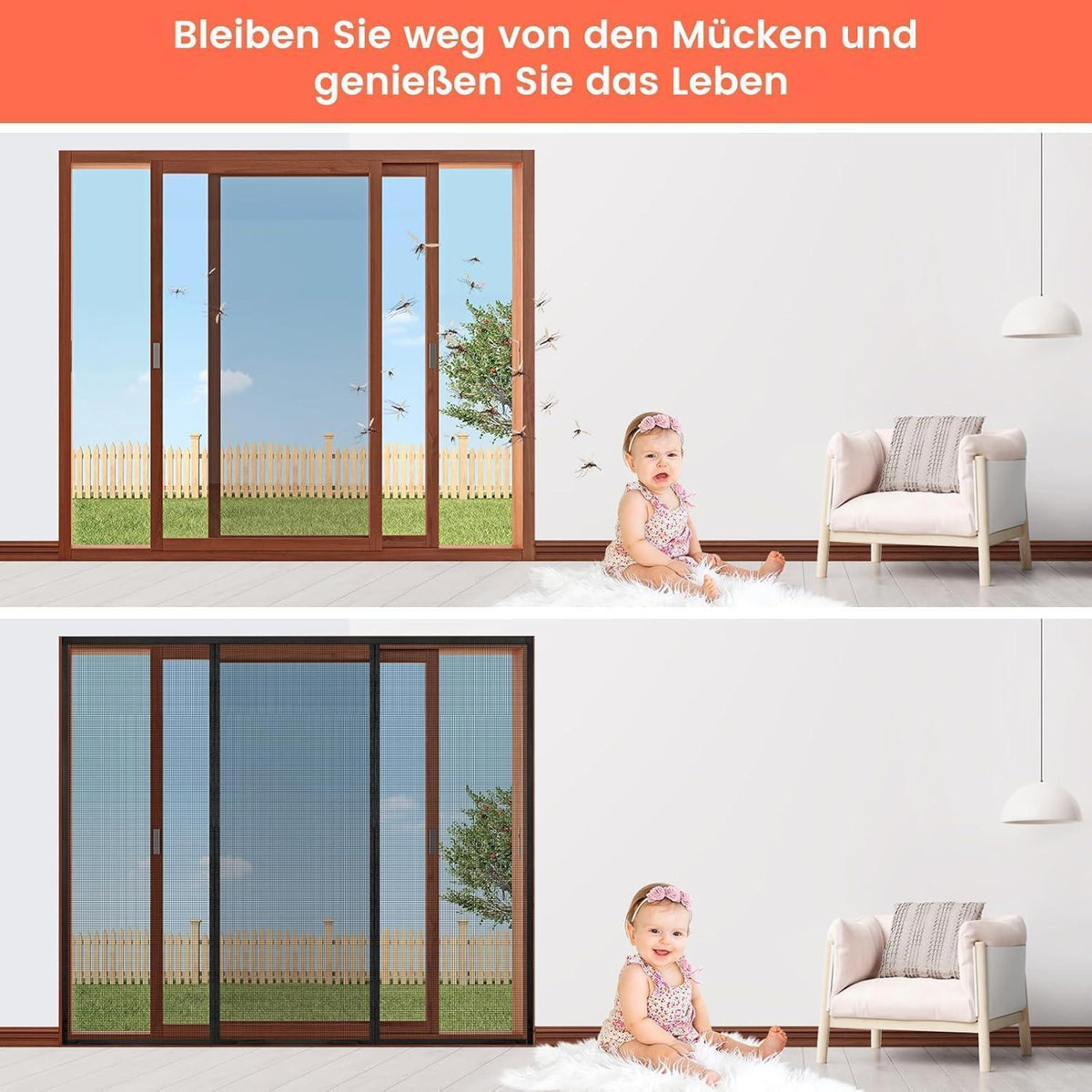 Doppeltür Fliegengitter Magnet 110x255cm – Insektenschutz & Freihand
