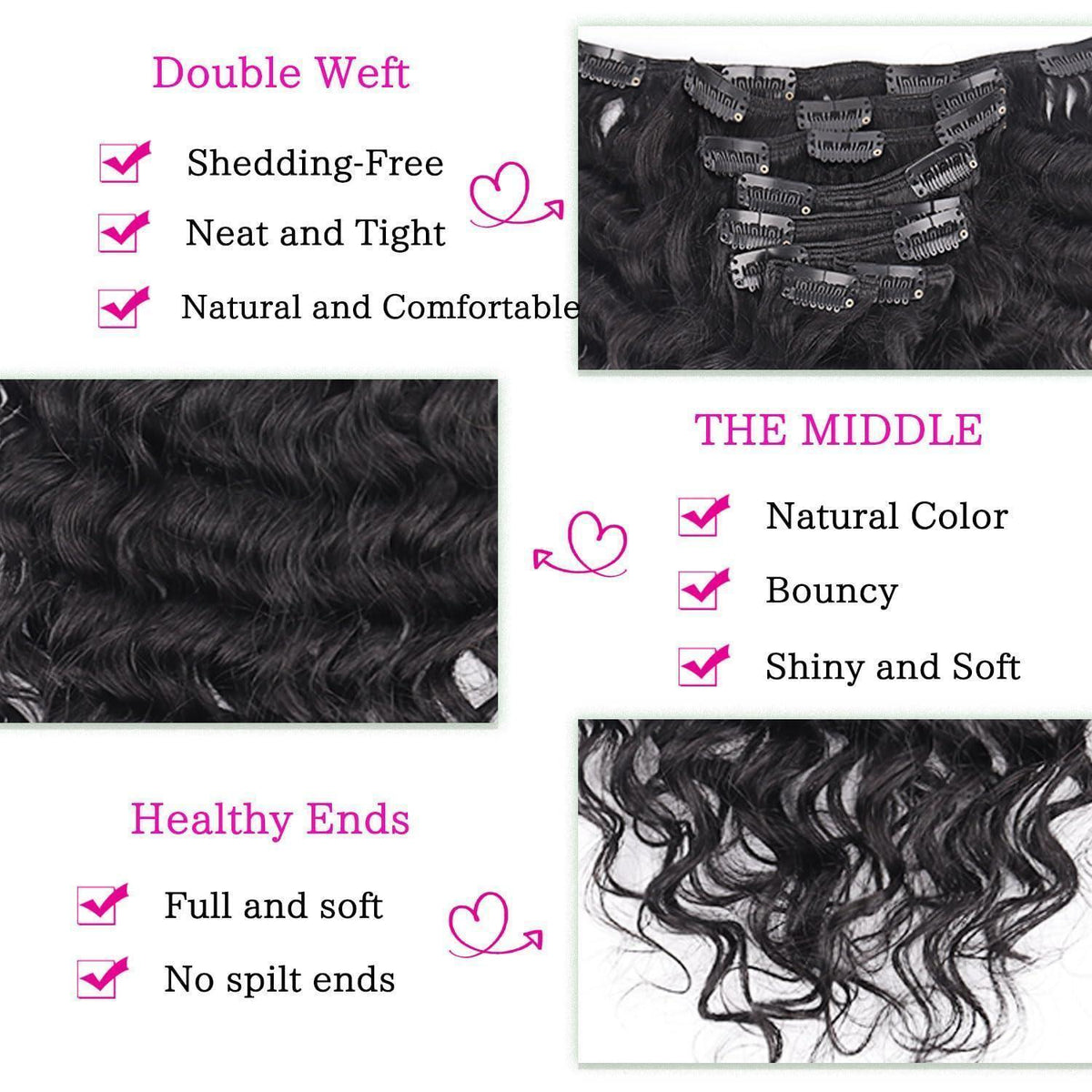 Deep Curly Echthaar Clip-Ins 45cm – Natürliches Schwarz