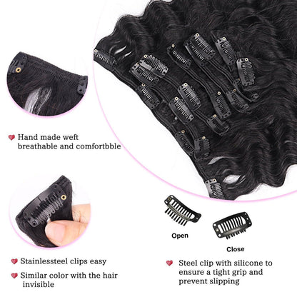 Deep Curly Echthaar Clip-Ins 45cm – Natürliches Schwarz
