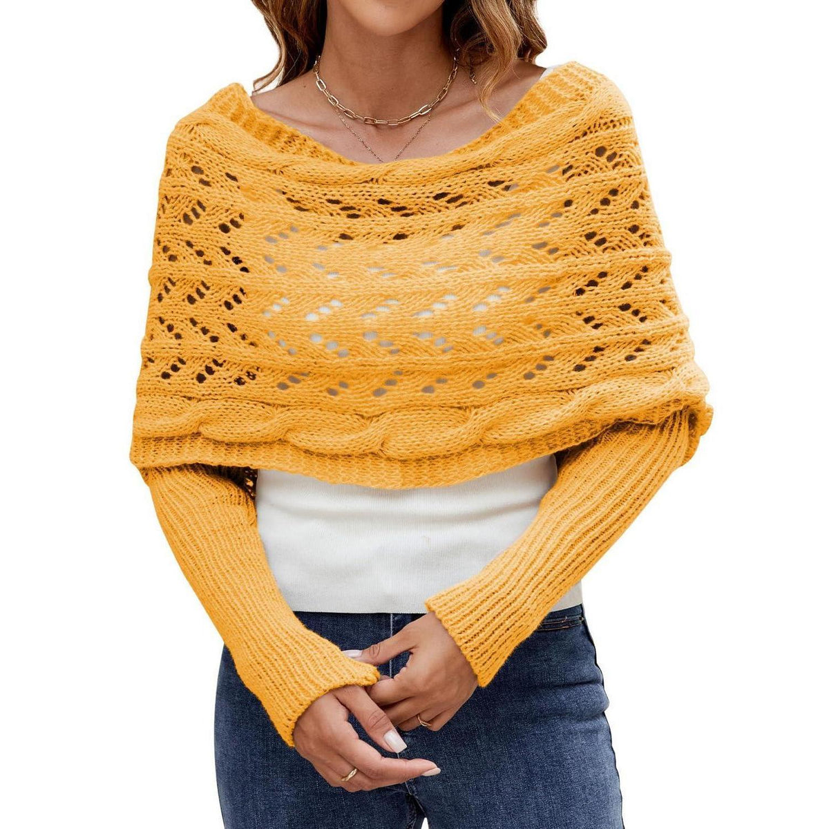 Schal mit Ärmeln Damen – Warmer Poncho Einheitsgröße Gelb