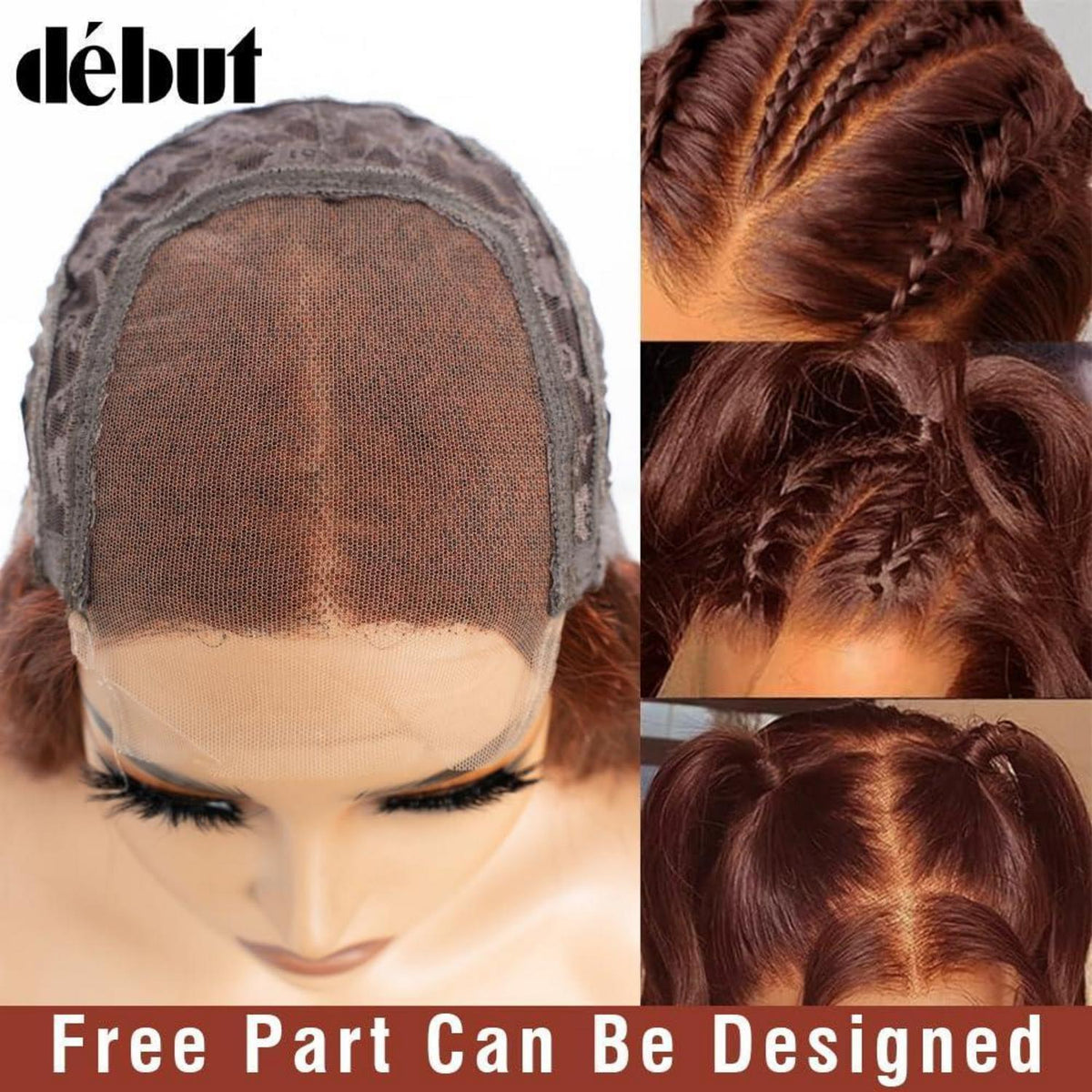 Rötlichbraune Body Wave Lace Front Perücke Echthaar mit Babyhaar 65cm