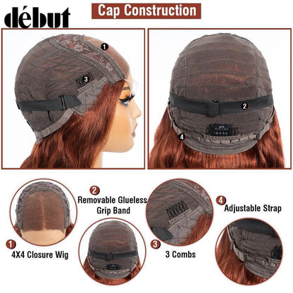 Rötlichbraune Body Wave Lace Front Perücke Echthaar mit Babyhaar 65cm