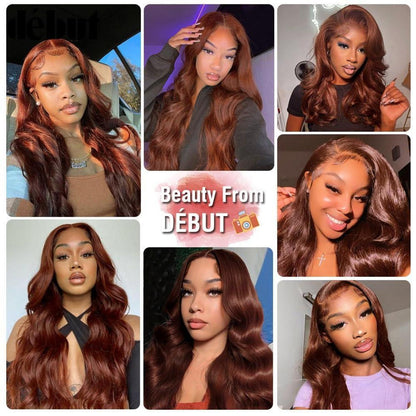 Rötlichbraune Body Wave Lace Front Perücke Echthaar mit Babyhaar 65cm
